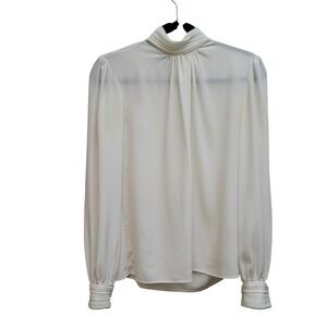 Helene St‎ Marie Womens 6 Blouse White Vintage Pleated Mock Neck Button Back USA